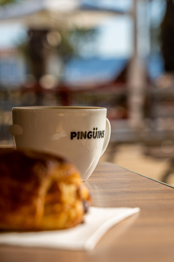 Taza de Pingüins con el mar del Grao de fondo